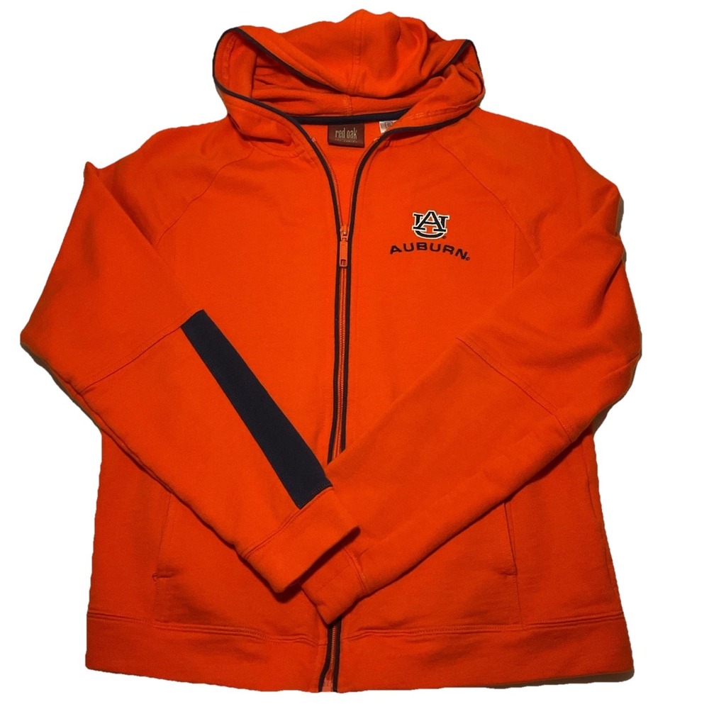 Red Oak Auburn Tigers Full Zip Hoodie Orange Navy Blue Womens Small Sweatshirt‎